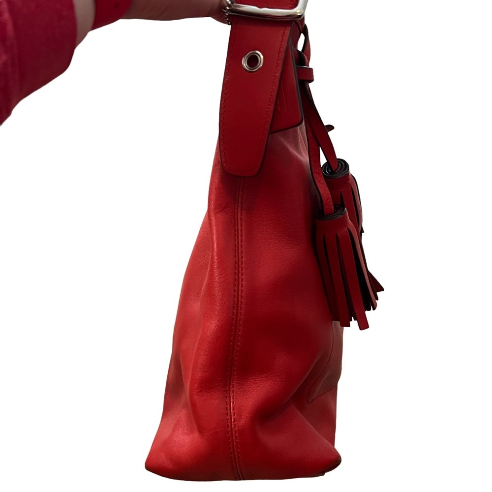 Coach Red Leather Shoulder Zipper Bag Tassel - Picture 6 of 10